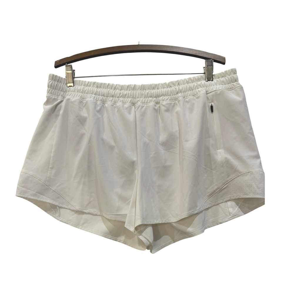 Calia‎ Womens White Running Shorts Elastic Waist Zipper Pocket Size L Large